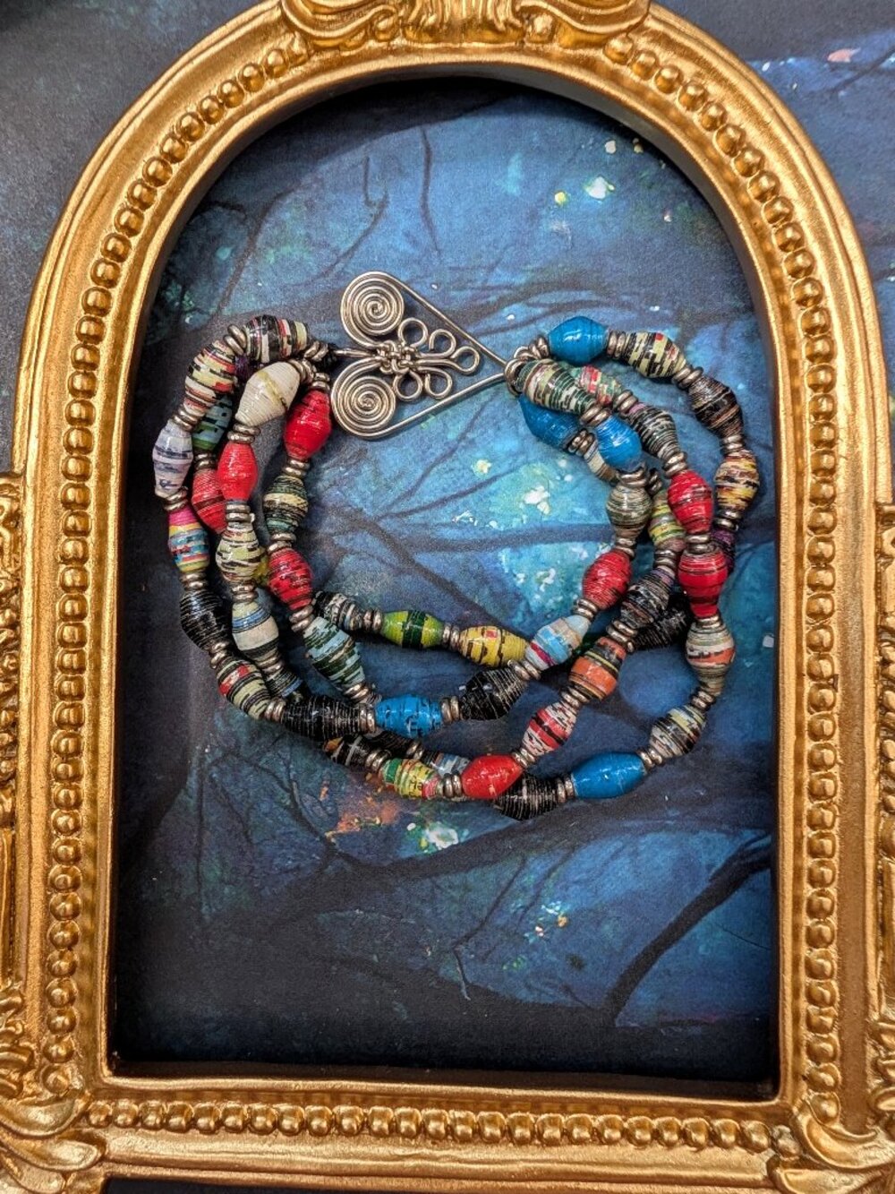 Vintage Heart Charm Four Strand Multi-Color Beaded Bracelet
